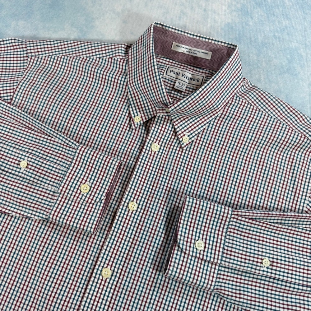 Paul Fredrick Dress Shirt Mens 16-35 Multi Color Excellent Slim Fit Tattersall